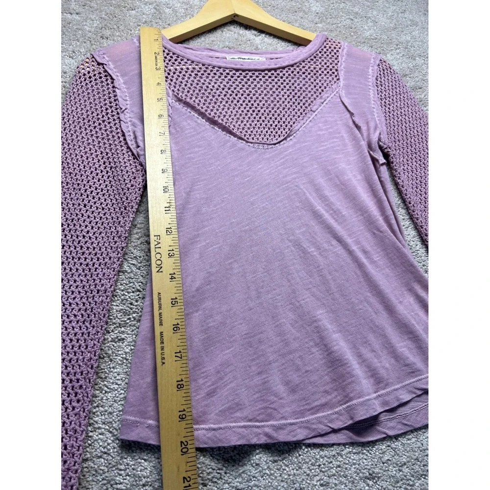 Free People Solar Eclipse Lavender Mesh Mix Long Sleeve Top S Purple Textured